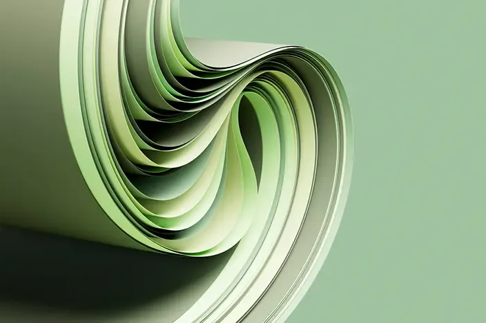 Papier in Bewegung. Stilisierte Darstellung von FSC-zertifiziertem Material, wie es in unserer Druckerei in Romanshorn verwendet wird.